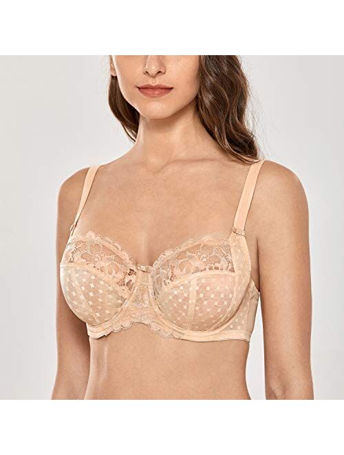 DELIMIRA Women's Lace Full Coverage Underwire Non Padded Support Bra Plus Size