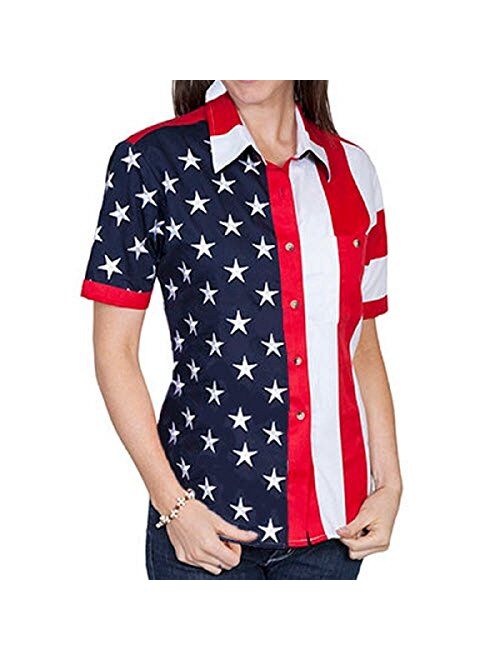 The Flag Shirt Short Sleeve Woven Full Flag and Stripes Women's Polo Shirt