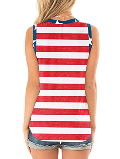 Spadehill July 4th Women Button Down Knot Front Sleeveless V-Neck Shirts