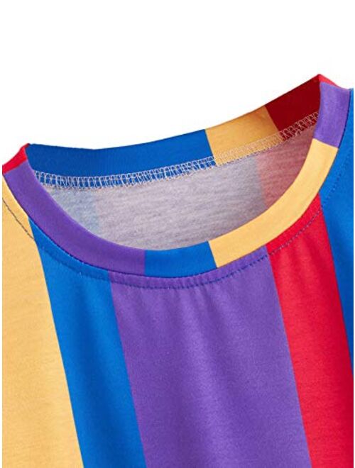 SweatyRocks Women's Short Sleeve Round Neck Colorblock Stripe Tee Shirt Crop Top