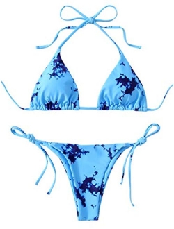 Women's Sexy Bathing Suits Halter Bikini Top Tie Dye Two Piece Swimsuits