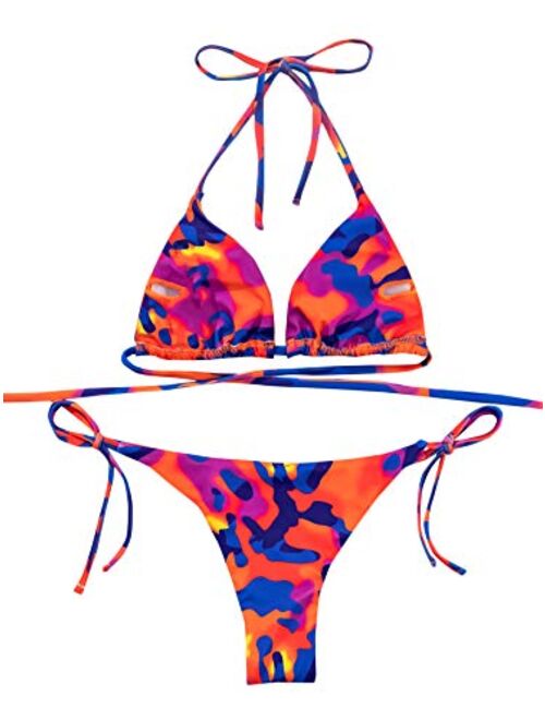 SweatyRocks Women's Sexy Bathing Suits Halter Bikini Top Tie Dye Two Piece Swimsuits