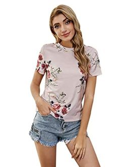 Women's Casual Floral Print Short Sleeve Round Neck T Shirt Tops