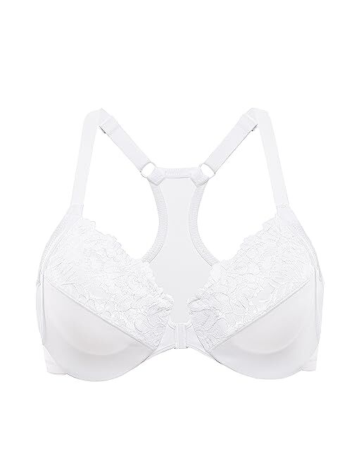 DELIMIRA Women's Front Closure Racerback Underwire Full Coverage Unlined Bra