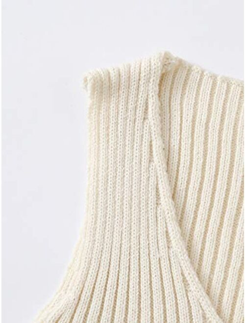 SweatyRocks Women's Ribbed Knit Crop Sleeveless V-Neck Sweater Vest Crop Tank Top