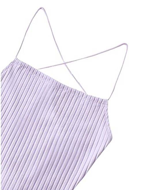 SweatyRocks Women's Sleeveless Space Dye Knit Camisole Criss Cross Backless Crop Top