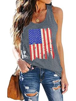 USA Flag Tank Women 4th of July USA Sleeveless Shirt Vintage Graphic Patriotic Shirt Vest Summer Casual Racerback Top