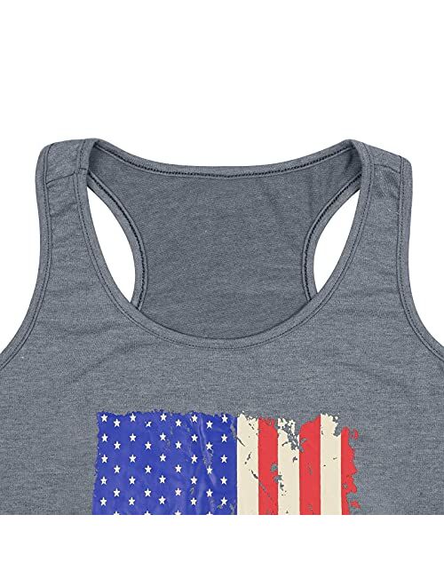 USA Flag Tank Women 4th of July USA Sleeveless Shirt Vintage Graphic Patriotic Shirt Vest Summer Casual Racerback Top