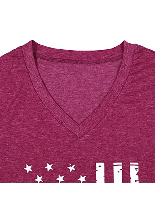 NANYUAYA Womens American Flag Shirt USA Stars Stripes Patriotic Graphic Summer Causal Short Sleeve Shirt