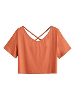 Women's Tie Dye Criss Cross Back Short Sleeve Crop Summer T Shirt