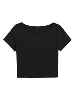 Women's Scoop Neck Basic Solid Short Sleeve Crop Top Tee Shirts