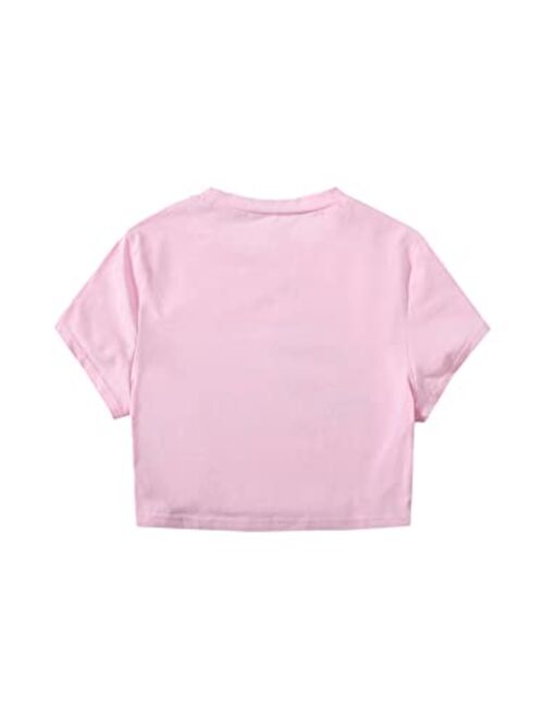 SweatyRocks Women's Summer Letter Print Crop Top T-Shirts Casual Short Sleeve Cropped Tee