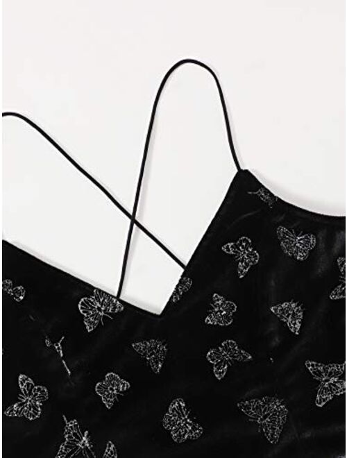 SweatyRocks Women's Tie Back Sun & Moon Graphic Velvet Cami Top