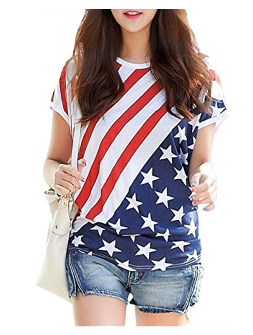 Women's American Flag Shirt 4th of July T-Shirt Patriotic Short Sleeve Tee USA Stripe Star Summer Blouse Tops