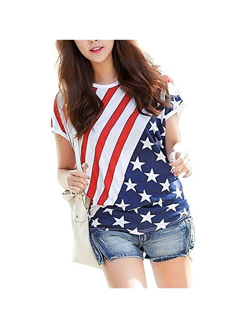 Women's American Flag Shirt 4th of July T-Shirt Patriotic Short Sleeve Tee USA Stripe Star Summer Blouse Tops