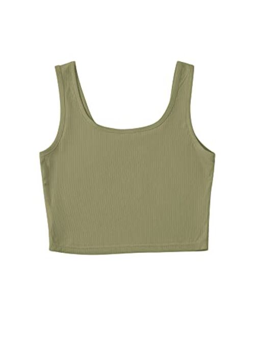 SweatyRocks Women's Sleeveless Casual Ribbed Knit Shirt Basic Crop Tank Top