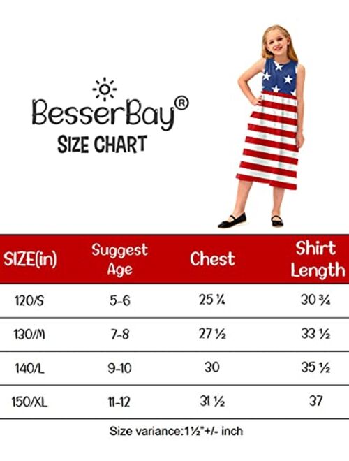BesserBay Girl's Fourth of July American Flag Stars Stripes Patriotic Midi Tank Dress 5-12 Years