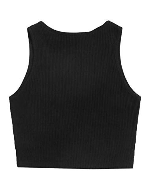 SweatyRocks Women's Graphic Print Sleeveless Ribbed Cropped Tank Slim Fit Crop Top