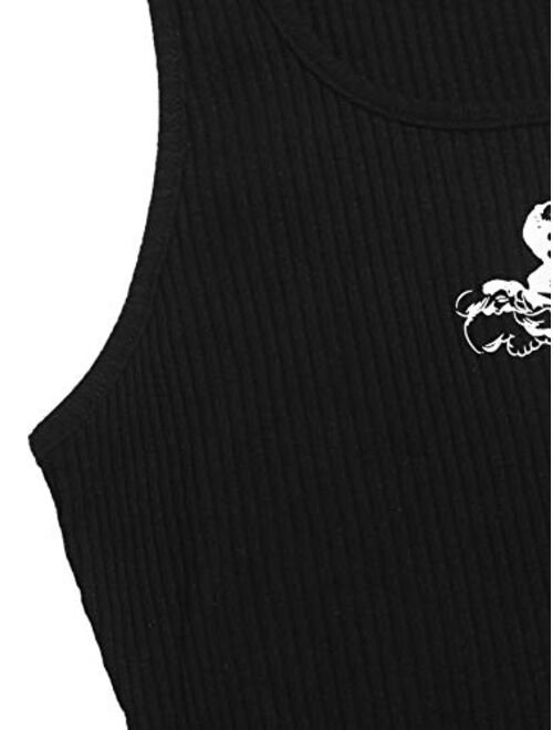 SweatyRocks Women's Graphic Print Sleeveless Ribbed Cropped Tank Slim Fit Crop Top