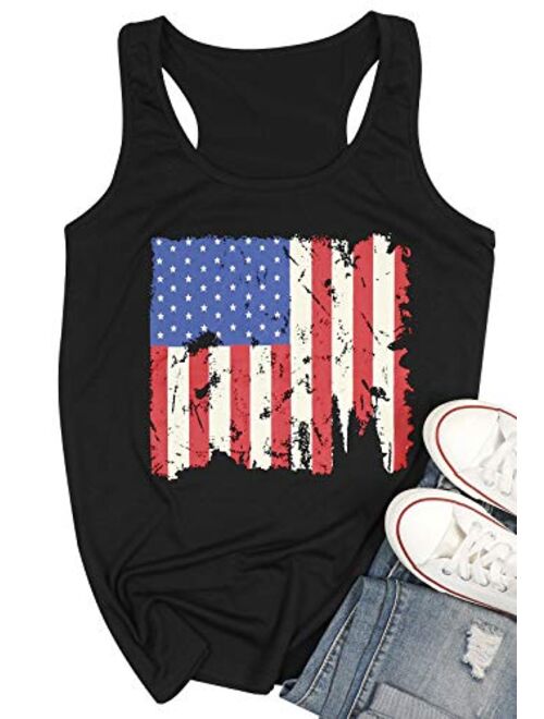 UNIQUEONE Fashion Women Patriotic American Flag Print Sleeeveless T-Shirt Casual Tank Top