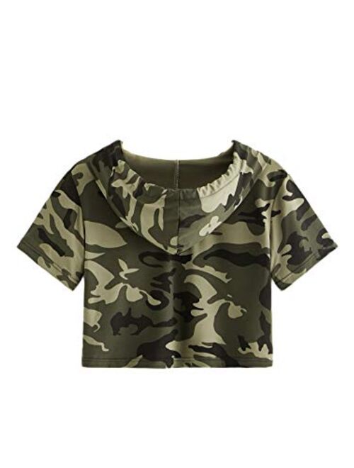 SweatyRocks Women's Casual Summer Short Sleeve Loose Hooded Crop Tops T-Shirt