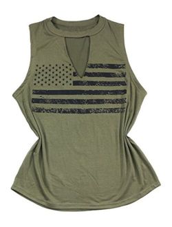 UNIQUEONE Women American Flag Hollow Vest T-Shirt Summer Sleeveless Casual Tee Tops