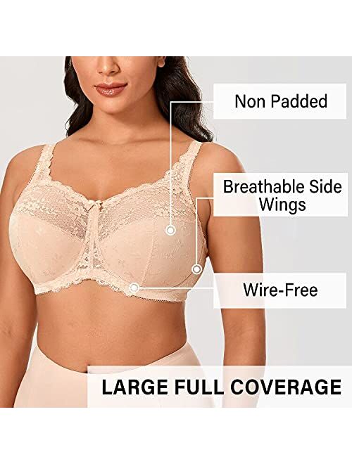 DELIMIRA Women's Wireless Plus Size Lace Full Coverage Unlined Comfort Bra