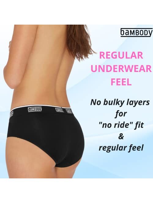 Bambody Leak Proof Hipster: Sporty Period Panties for Women and Teens - 3 Pack: Black - Small