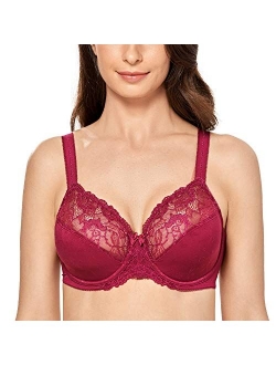 Women's Lace Sheer Unlined Underwire Full Coverage Plus Size Minimizer Bra