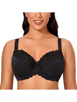 Women's Lace Sheer Unlined Underwire Full Coverage Plus Size Minimizer Bra