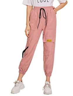 Women's Casual Drawstring Waist Jogger Workout Cargo Pants with Pockets
