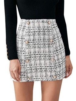 Women's Elegant High Waist A-line Plaid Tweed Mini Skirt