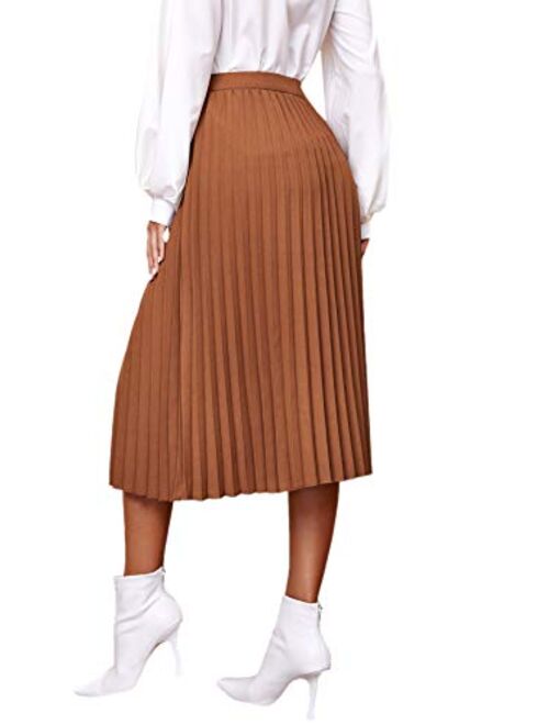 SweatyRocks Women's Elegant High Waist Midi Plisse Pleated Skirt Swing A Line Skirts