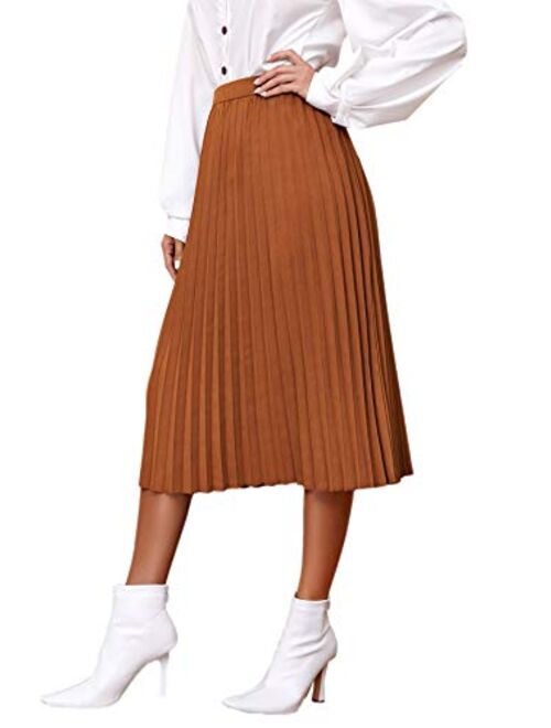 SweatyRocks Women's Elegant High Waist Midi Plisse Pleated Skirt Swing A Line Skirts