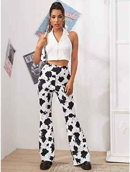 SweatyRocks Women's Boho Stretchy Wide Leg Leopard Print Bell Bottom Flare Pants