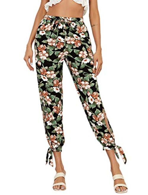 SweatyRocks Women's High Split Harem Pants Drawstring Waist Hippie Pants Trousers