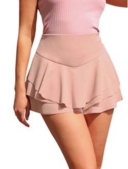 Women's Casual Summer Short High Waist Layered Ruffle Skirt Shorts