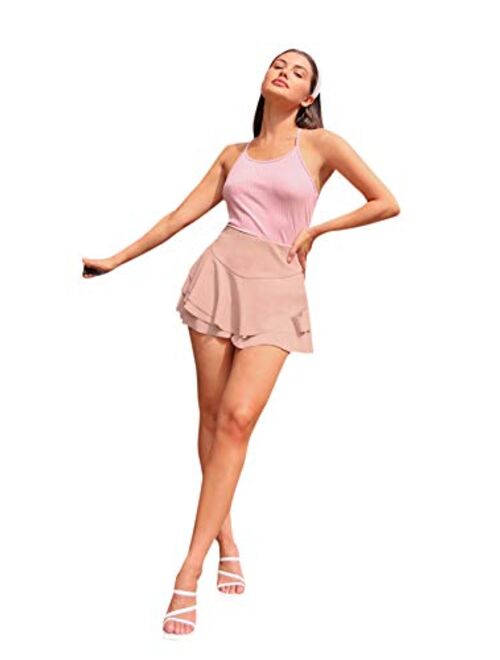 SweatyRocks Women's Casual Summer Short High Waist Layered Ruffle Skirt Shorts