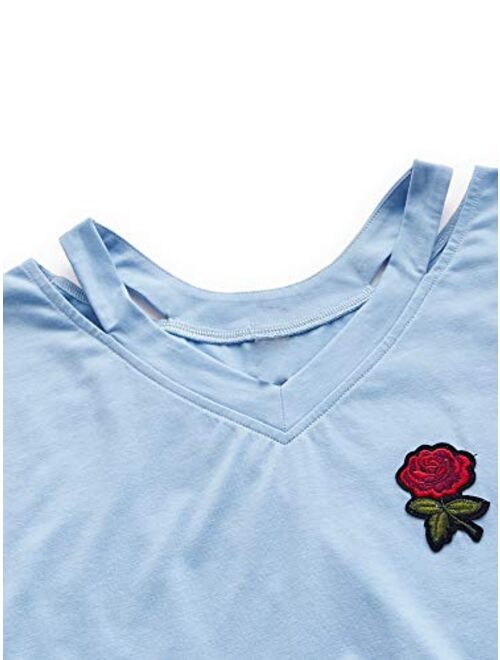 SweatyRocks Women's Crop Cut Out Neck Top Long Sleeve T Shirts