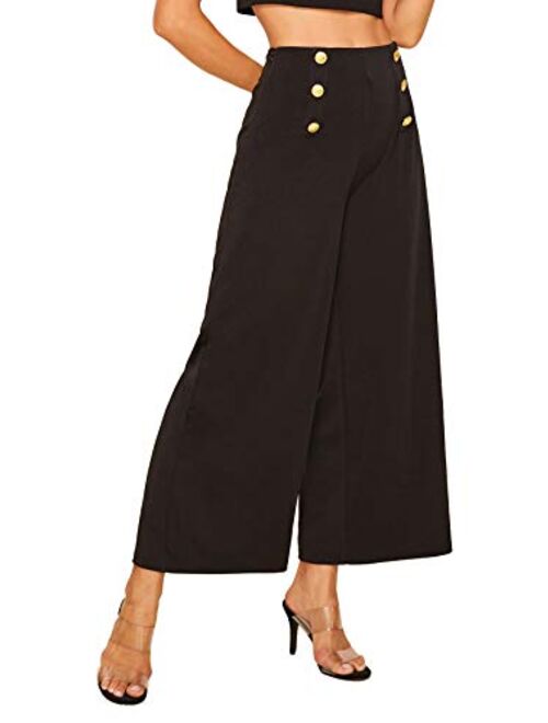 SweatyRocks Women's Classy High Waist Sailor Double Breasted Wide Leg Regular Fit Pants with Hide Zipper