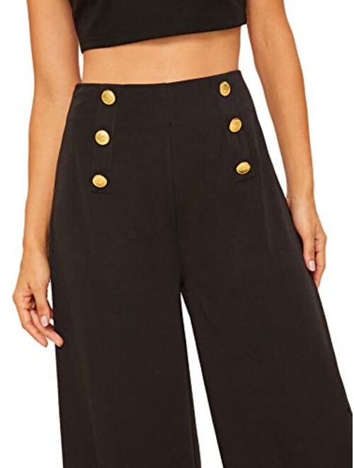 SweatyRocks Women's Classy High Waist Sailor Double Breasted Wide Leg Regular Fit Pants with Hide Zipper