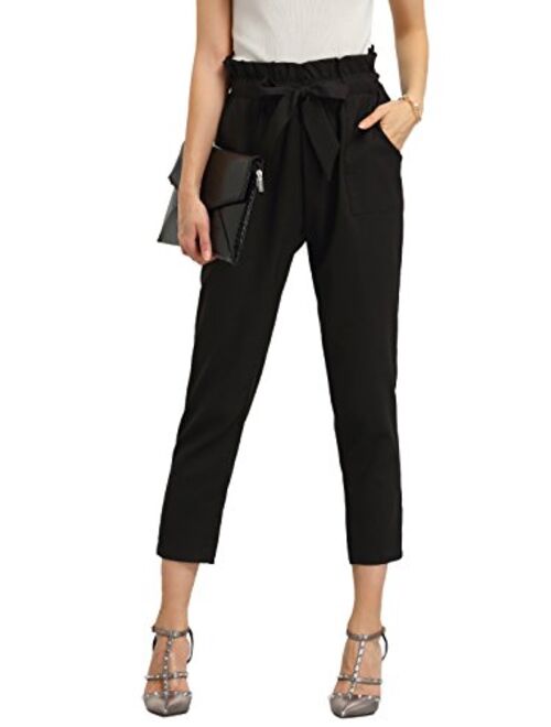 SweatyRocks Women's Elastic Belted High Waist Casual Loose Long Peg Pants with Pocket