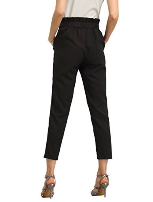 SweatyRocks Women's Elastic Belted High Waist Casual Loose Long Peg Pants with Pocket