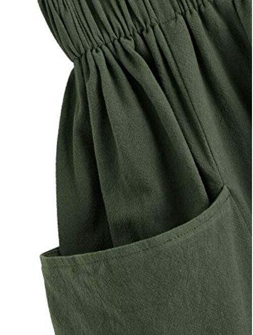 SweatyRocks Women's Casual Paper Bag Waist A Line Pleated Midi Skirt with Pockets