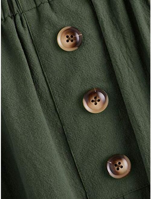 SweatyRocks Women's Casual Paper Bag Waist A Line Pleated Midi Skirt with Pockets