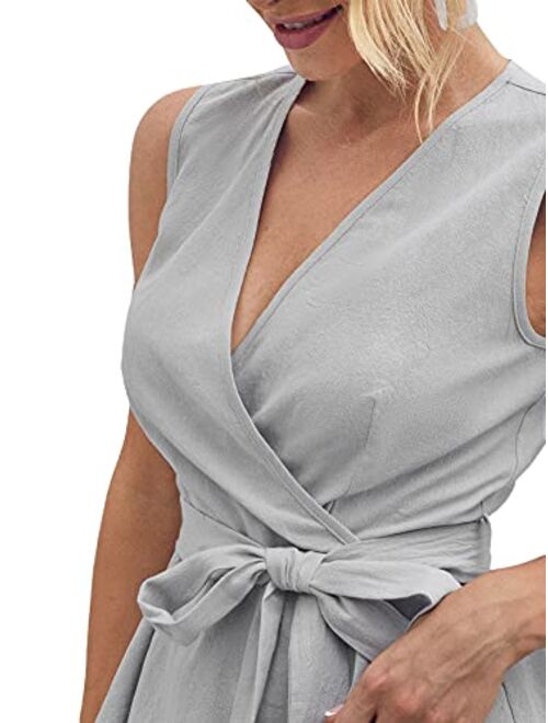 SweatyRocks Women's Sleeveless Tank Top Wrap V Neck Belted Blouse Shirt