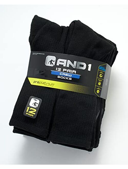 AND1 Men's Athletic Arch Compression Cushion Comfort Crew Socks (12 Pack)