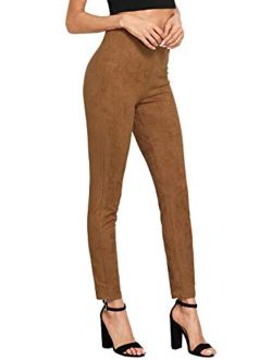 Women's High Waisted Soft Slim Casual Pants Solid Suede Leggings