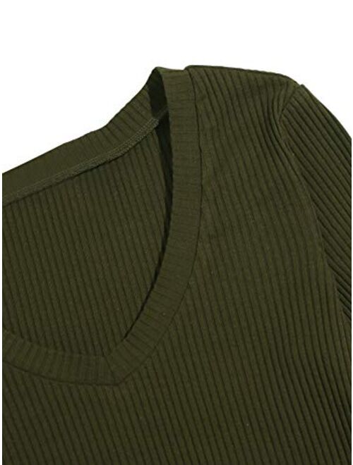 SweatyRocks Women's Casual Solid Long Sleeve V Neck T-Shirt Crop Top