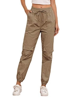 Women's Vintage Plaid Casual Pocket Pants with Drawstring Elastic Waist